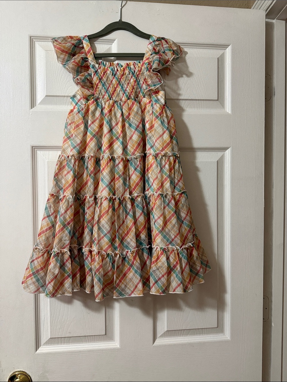 cheeky plum Multi-Color Plaid Smocked Ruffle Tiered Dress